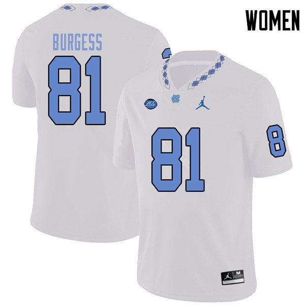 Jordan Brand Women #81 Carson Burgess North Carolina Tar Heels College Football Jerseys Sale-White